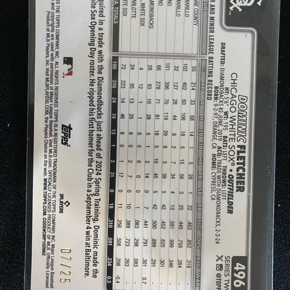 2025 Topps baseball Dominic Fletcher #496 (Wood) 07/25 - Picture 2 of 2